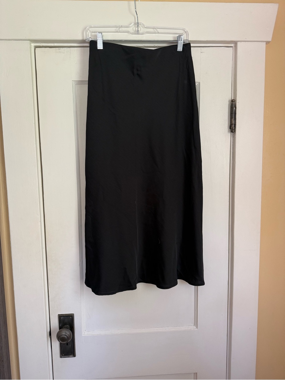 A New Day Black Satin Midi Skirt